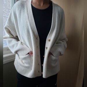 Zara 100% Wool Oversized Cream Button-Up Women's Sweater